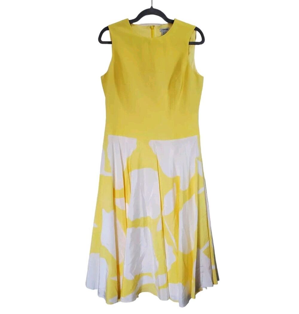 J. Peterman Silk Blend Sunny Yellow Sleeveless Retro Midi Dress, Size 8
